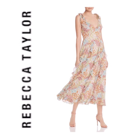 REBECCA TAYLOR Ava Floral-Print Silk Ruffle Tank Midi Dress Size 4/6 - Picture 2 of 11